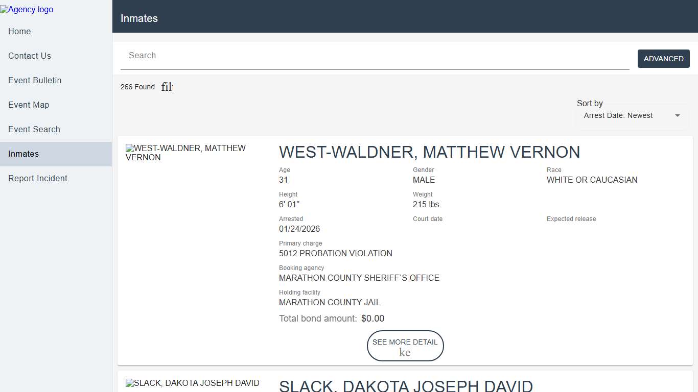 Marathon County Sheriff's Office Police to Citizen - Inmates catalog